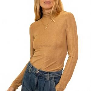 NEW FORTE FORTE lurex jersey turtleneck top in oro